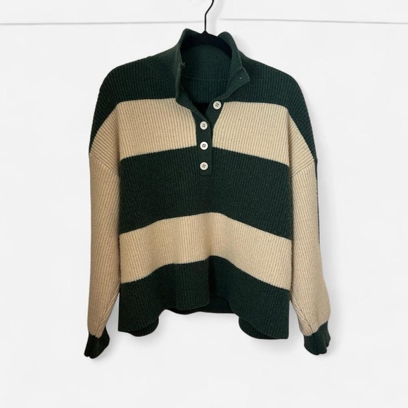 Preppy Academia Striped Sweater Size M Green Cream Old Money Tennis Core - Picture 2 of 7
